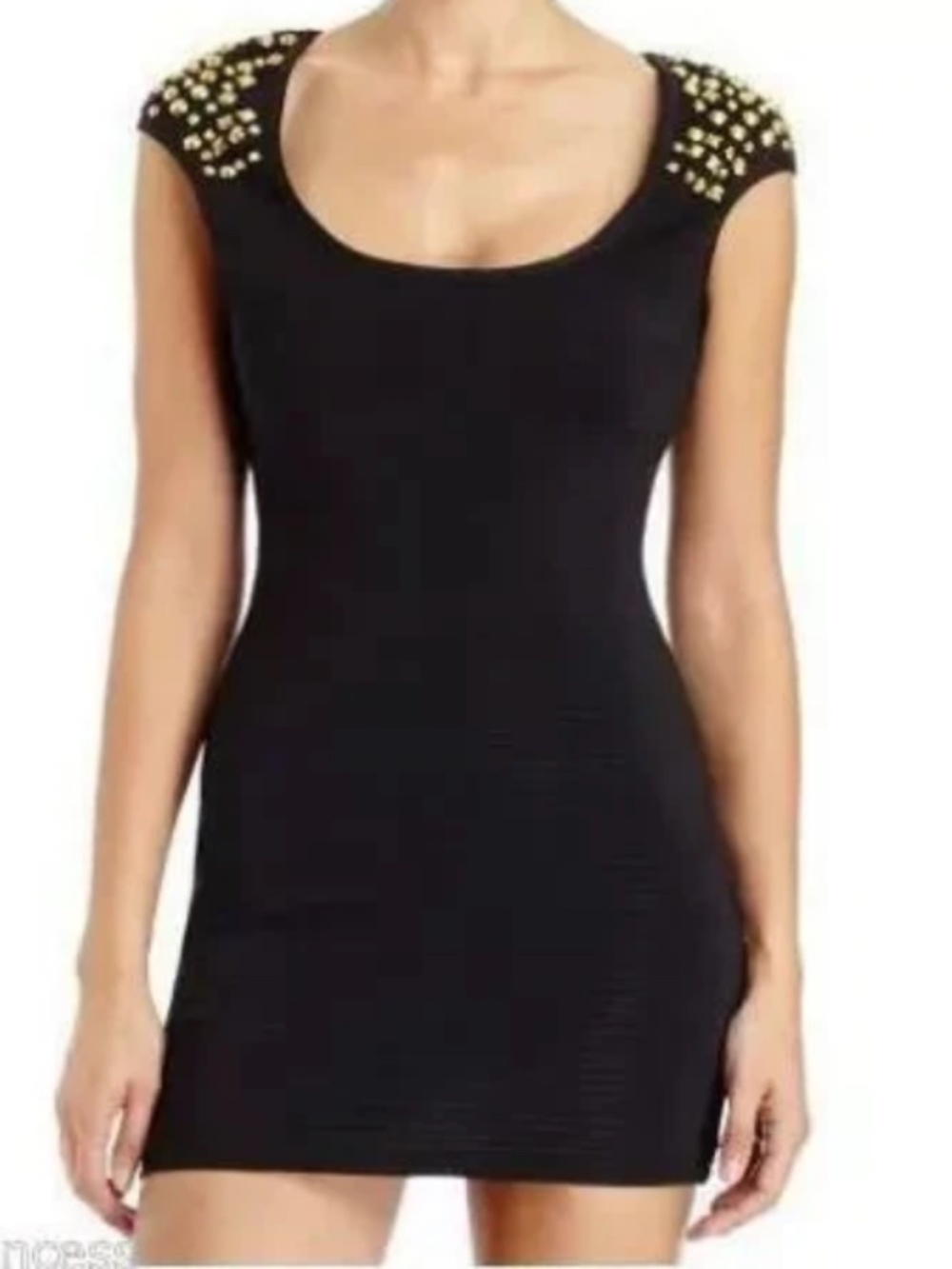 New bebe 2b black gold studded mesh cutout back Bodycon dress m